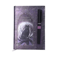 Load image into Gallery viewer, Embossed Black Cat Witches Spell Book A5 Journal with Pen
