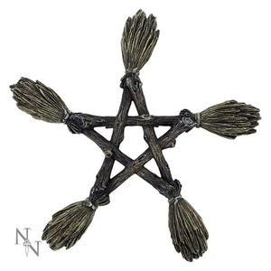 Broomstick Wiccan Pentagram Wall Plaque