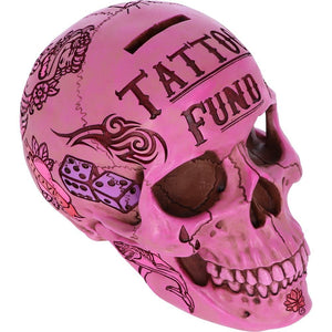 Pink Traditional Tribal Tattoo Fund Skull Money Box