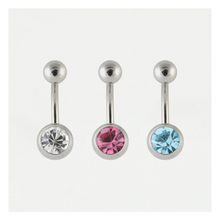 Load image into Gallery viewer, Steel Single Jewelled Belly Bar  316L Surgical Steel
