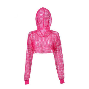 Pink Fishnet Hooded Top