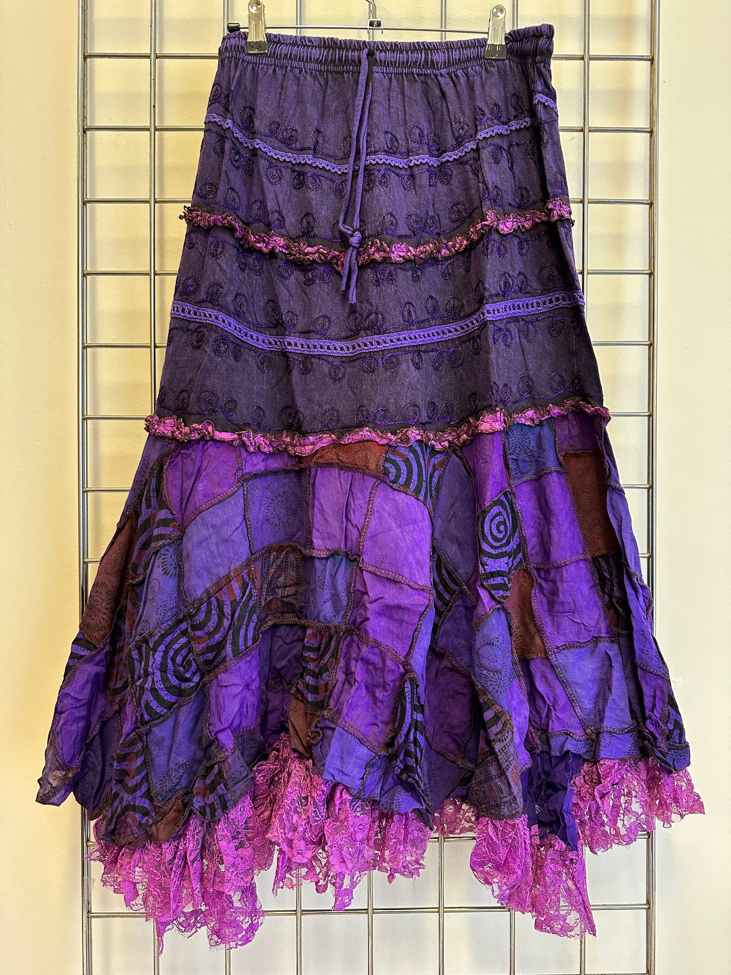 Patchwork Embroidered Pixie Skirt - PURPLE
