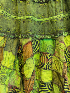 Patchwork Embroidered Pixie Skirt - GREEN