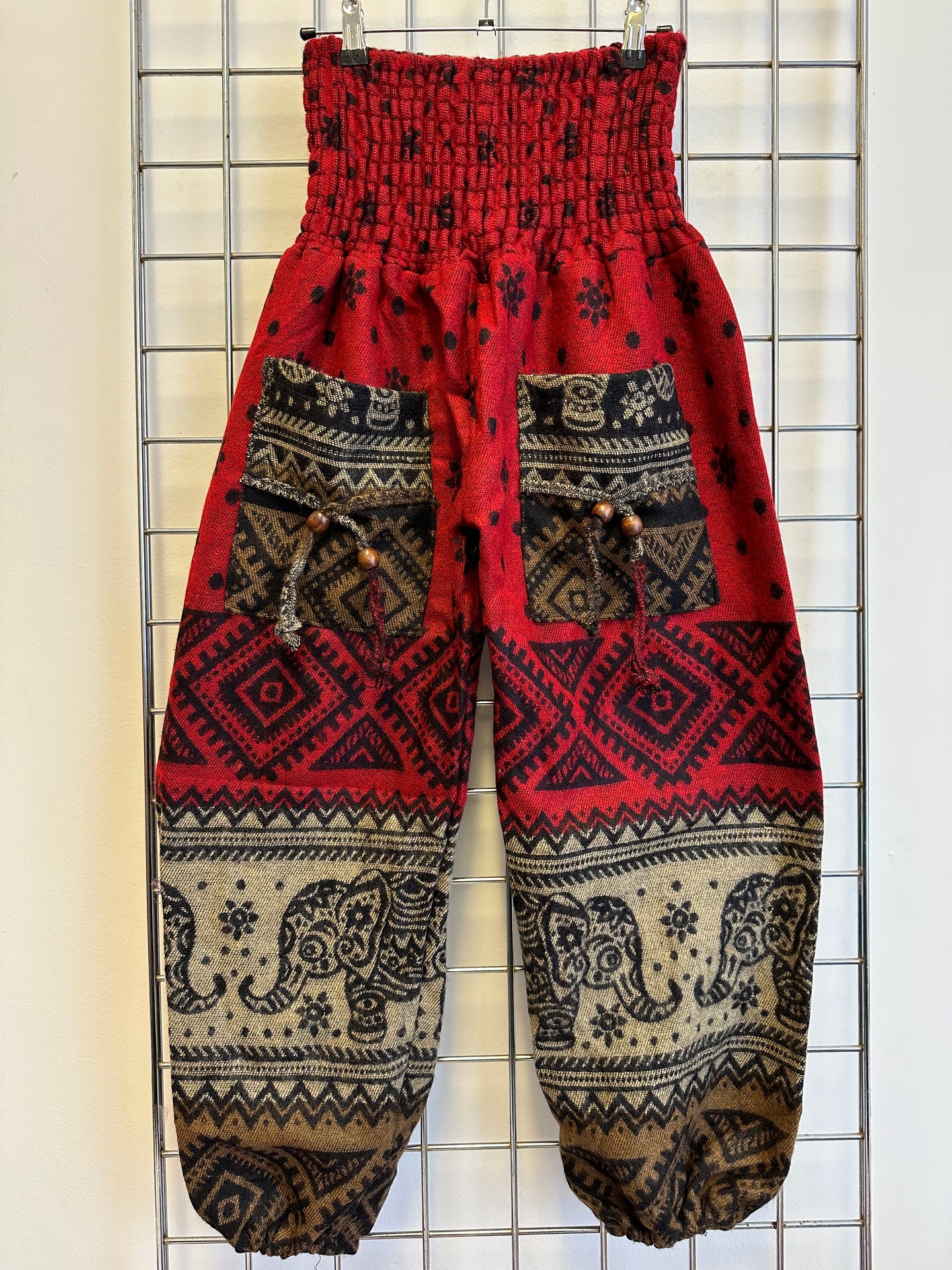 Aztec/Elephant Design Cashmilon Trousers - RED