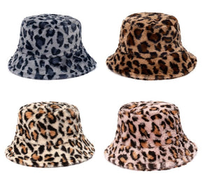 Leopard Print Fluffy Bucket Hat