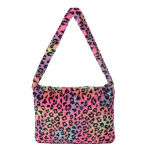 Fluffy Faux Fur Leopard Shoulder Bag Multi Leopard Print
