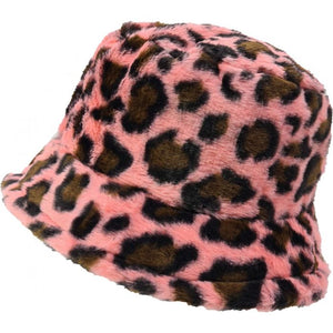 Pink Leopard Print Fluffy Bucket Hat