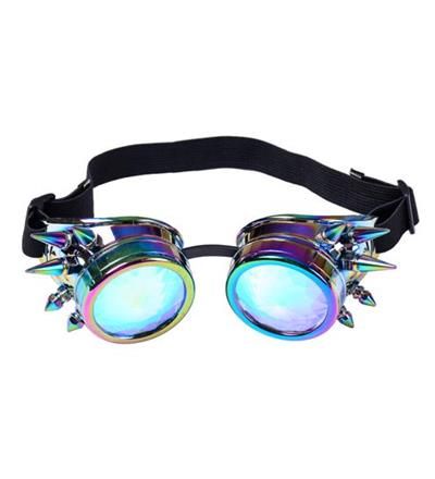 Neon Chrome Kaleidoscope Steampunk Goggles with Spikes