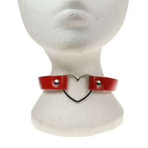 1 Row Heart Leather Choker/Neckband - Red