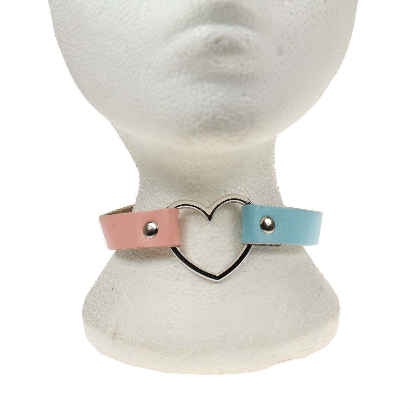 1 Row Heart Leather Choker/Neckband – Baby Pink & Baby Blue