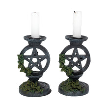 Load image into Gallery viewer, Pair of Aged Ivy Pentagram Candlesticks Gothic Candle Holders
