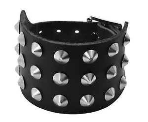 3 Row Conical Studded Leather Bracelet