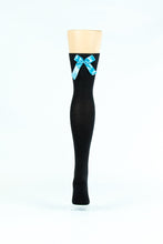Load image into Gallery viewer, BLACK WITH TEAL BOW OVER-THE-KNEE SOCKS
