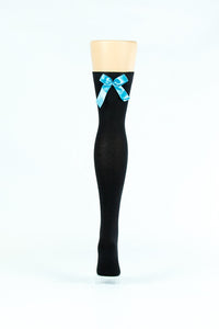 BLACK WITH TEAL BOW OVER-THE-KNEE SOCKS