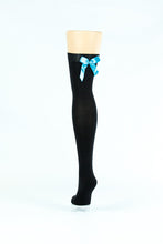Load image into Gallery viewer, BLACK WITH TEAL BOW OVER-THE-KNEE SOCKS
