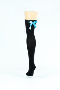 BLACK WITH TEAL BOW OVER-THE-KNEE SOCKS