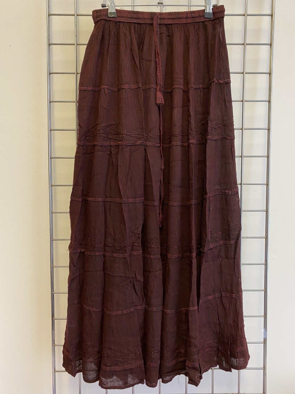 Long Dark Red Stonewashed Skirt