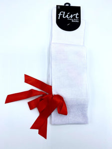 WHITE WITH RED BOW OVER-THE-KNEE SOCKS