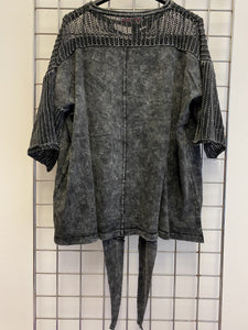 Black Stonewash Mesh Knit Top