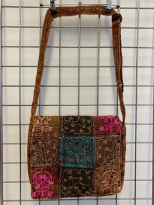 Embroidered Floral Shoulder Bag - BROWN
